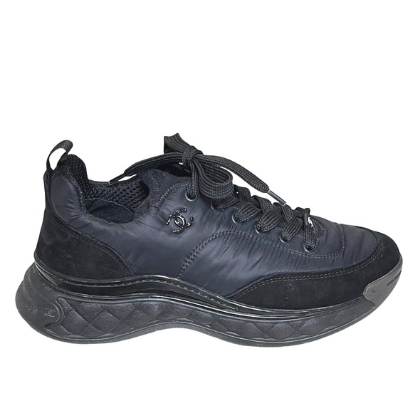 CHANEL Shoes - Chanel G38035 Black Nylon Suede Sneakers CC Logo Trainer Shoes EU 39 US 8.5